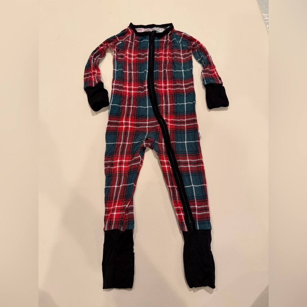 Little sleepies  zippy black and plaid pajama